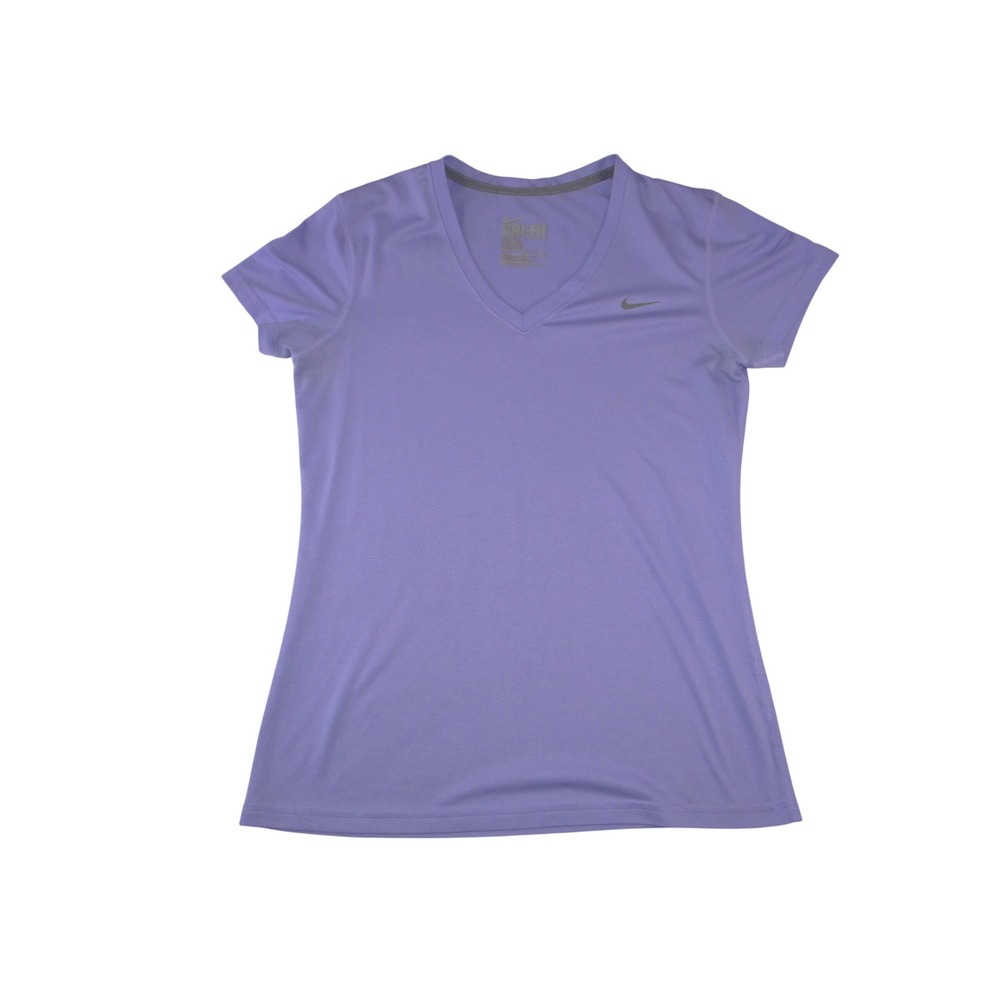 Nike Dri-FIT Womens V-Neck Short Sleeve Activewear Tee Purple Regular Fit M